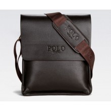 Мужская качественная сумка через плечо Polo Videng, поло. Коричневая. 24x21x7 см.