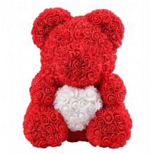 Мишка из роз с сердцем Красный 40 см.
