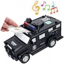 Детская сейф-копилка полицейская машинка Hummer Cach Truck  с кодовым замком отпечатком пальца и купюроприемником Черный