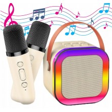 Детский набор Караоке Беспроводная колонка с 2-микрофонами Colorful Speaker  RGB-світло, бежевый 